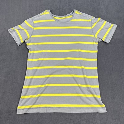 Lululemon Shirt Mens Large Gray Yellow Stripe Athleisure Workout Colorful Sports