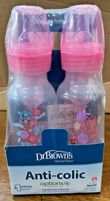Dr Brown s Options+ Narrow Baby Bottles   Pink Floral Anti Colic 8 oz   4 Pack