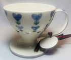 ANTHROPOLOGIE Ceramic Coffee Pour Over White/Blue Hearts Green & Lavender Trim