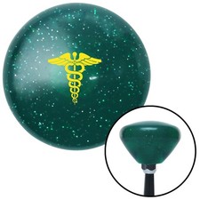 Yellow Caduceus Symbol Green Retro Metal Flake Shift Knob W M16x1.5 Insert