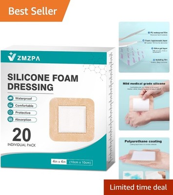 Super Absorbent 4x4 Silicone Bandages - 20 Pcs for Pressure Sore Prevention