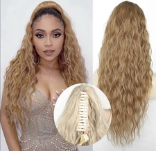 B 26in Wave Drawstring Ponytail Clip Hair Extensions Pony Tail Synthetic Cooper