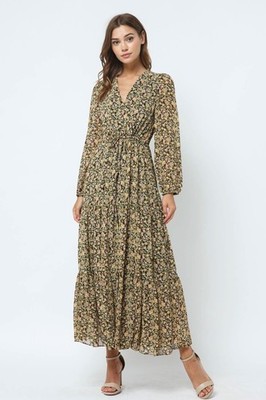 Fore Collection Black Floral Chiffon Women's Dress