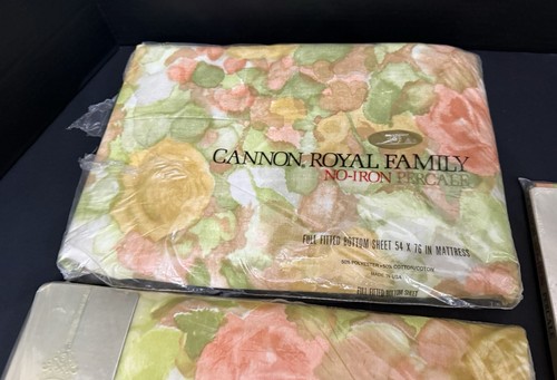 Ensemble de draps vintage Cannon Royal (4 pièces) 2 taies d'oreiller entièrement ajustées et plates florales années 70 - Photo 4/10