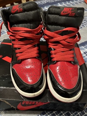 Jordan 1 Retro High OG Patent Bred GS Black Red Sneakers 575441-063 Size 6.5Y 8W