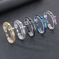 Stainless Steel Cross Chain Bracelet Charm Jewellery Pendant Cuff Wristband Men