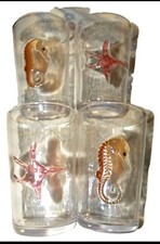 CUATRO vasos acrílicos Better Homes Gardens 18 OZ Seahorse Starfish NUEVO