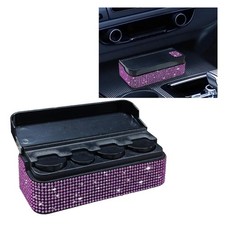 Bling Coin Holder Car Crystal Rhinestone Storage Box Money Dispenser Pink Decor