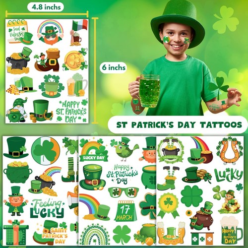 50 PCS St Patrick's Day Tattoos Stickers for Kids, Patrick - Picture 2 of 7