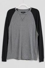Banana Republic Men's XL Gray Black Raglan Waffle-Knit Pullover Contrast Sleeve
