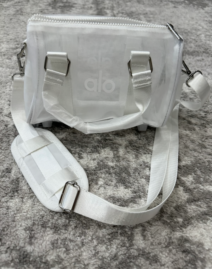Alo Yoga Mesh Mini Duffle Bag – White, Stylish Lightweight Travel