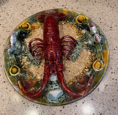 Vintage Palissy Style Majolica LOBSTER Pottery Plate PORTUGAL-10''