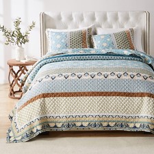 Greenland Home Thalia Quilted Bedding Set, 3-Piece Full Queen, Blue, One Set