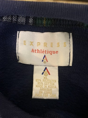 VTG Express Athletique Sweatshirt XL Made in Korea 90s Crewneck Navy Blue Woman - Picture 2 of 12