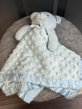 Blue Minky Dot Bear Baby Security Blanket Satin Back Brown Stitched Face Bow