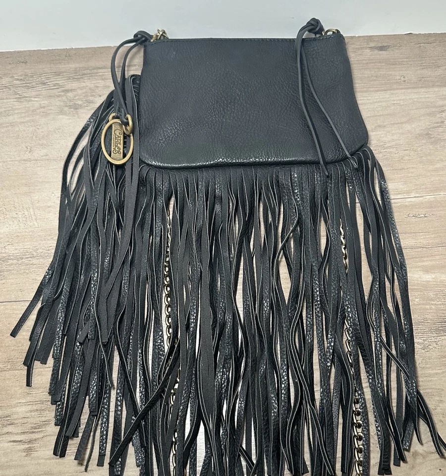 Carlos Santana Crossbody or Clutch Bag Fringe Black Vegan Purse Chain Strap EUC - Image 4 of 4