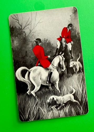1 x Genuine Vintage SWAP /Playing CARD ~ Horses & Hounds Riders in Red