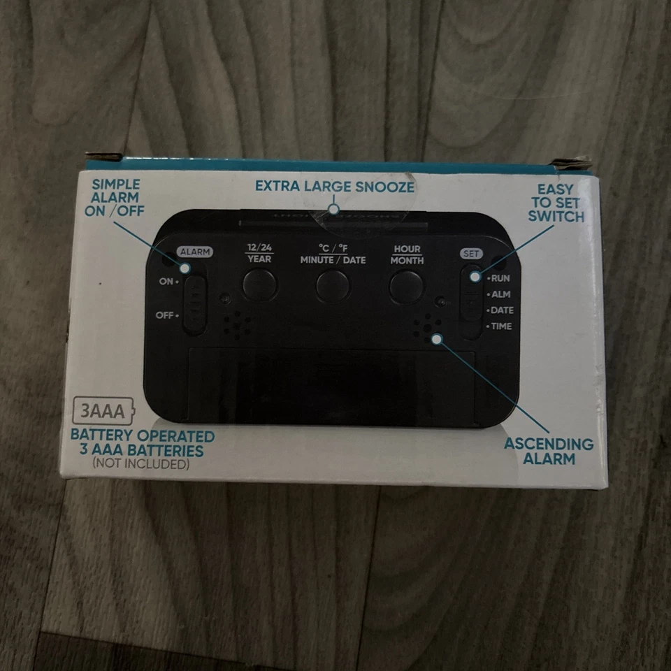 Westclox Digital Alarm Clock Day/Date Display and LED Backlight Black OPEN BOX - Image 2 of 3