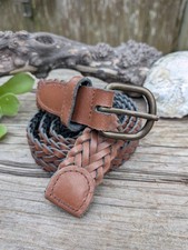 Vintage Brown Leather Woven Mens Dress Belt