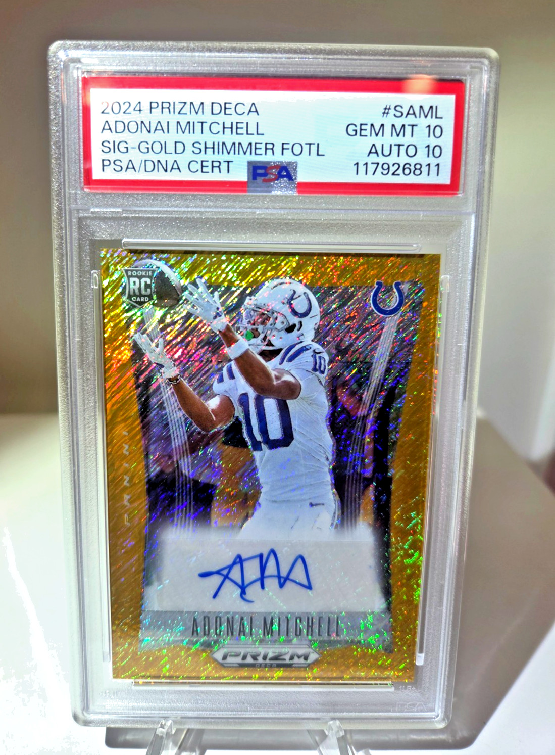 Adonai Mitchell Panini Prizm Deca Signatures #SAML Green Shimmer Fotl