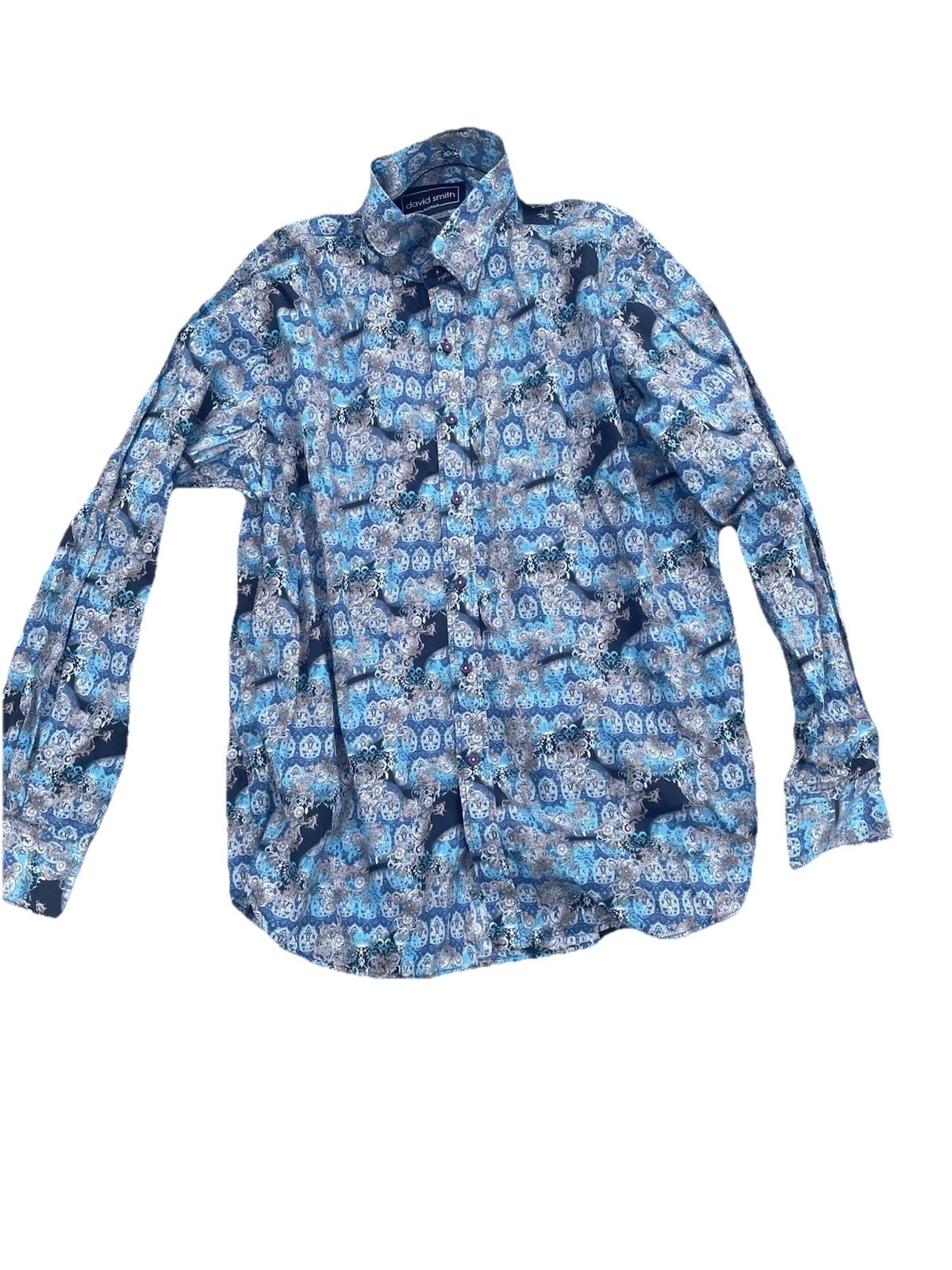 David Smith Blue Pattern Button Down Dress Shirt … - image 1