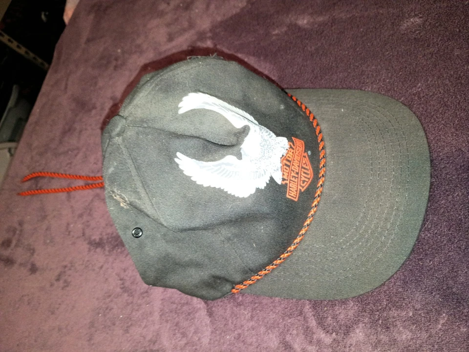 Harley Davidson Rope Tie Hat Cap Black Rope Vintage Motorcycle - Image 3 of 4