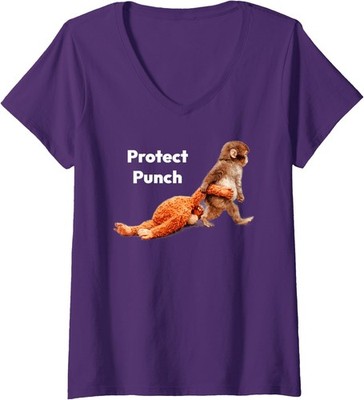 Protect Baby Monkey Punch Animal Lovers Ladies' V-Neck Tshirt