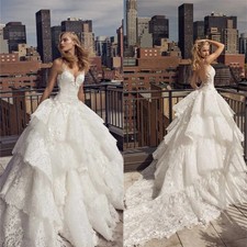 Behenian V Neck Ruffles Wedding Dress Ball Gown Lace Appliques Bridal Gowns