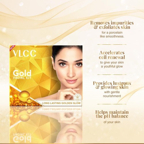 VLCC Gold Facial Kit, Bright & Glowing Skin 60gm Pamper your Skin for Luminous - Picture 4 of 7