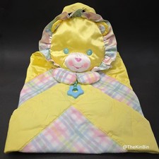 1996 Playskool Snuzzles Lion Bear Plaid Blanket Rattle Crinkle Squeeker Sensory