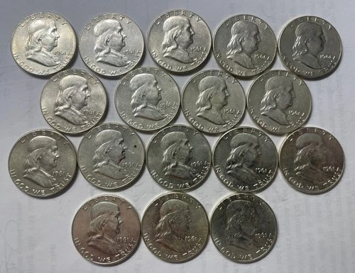 $8.50 FACE 1961 FRANKLIN HALF DOLLAR UNCIRCULATED 90% SILVER LOT