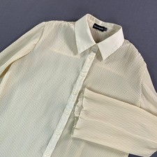 PrettyLittleThing Button Up Shirt Womens 2 Cream Pleated Sheer Tunic Top