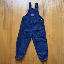 Vintage OshKosh B'gosh Bib Overalls Girls 3T Blue Denim Floral Print USA Rare