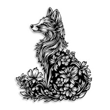 Fox Flower Metal xx Wall Decor - Animal Art Room Decor Simple xx Wall Black