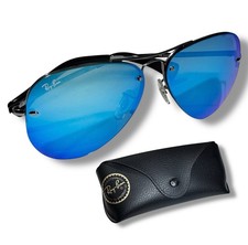 Occhiali da sole Ray Ban RB3449 004/55 Aviator canna di fucile blu specchio 59-14 mm RARI