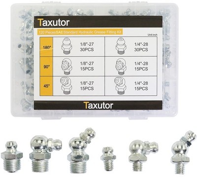 Taxutor Metric Hydraulic Grease Fittings SAE Standard 120-Piece Kit   Straight,