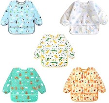 Accmor 5 Pack Long Sleeve Baby Bibs, Waterproof Sleeved Bib, Toddler Soft Bib fo