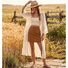 Umgee Boho Cottagecore Prairie Embroidered Sheer Cardigan Duster Coverup Size XL