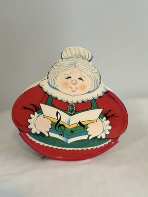 MUSICAL ROCKING MRS CLAUS Music Box Round Silent Night 1950's Box RARE! VINTAGE