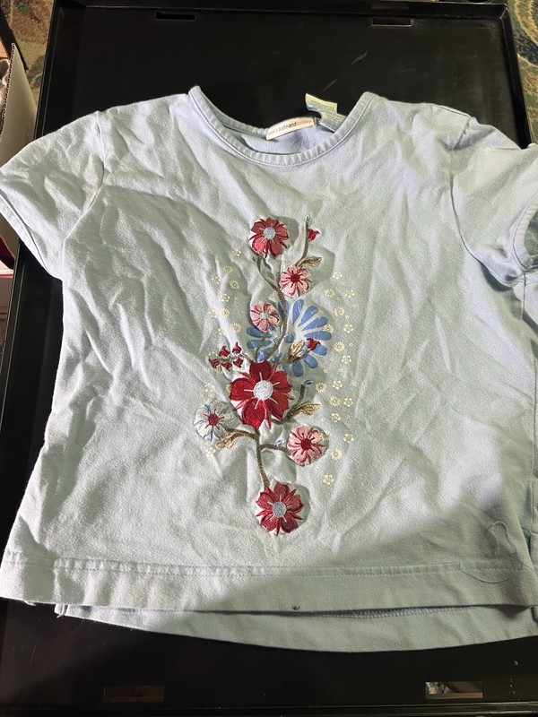 Vintage Mary Kate and Ashley Girls Blue Flower Short Sleeve Top Size 10/12