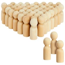50 Pack Unfinished Wood Figurines Wooden Peg Dolls Family for DIY Crafts, 2.4 In