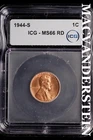 1944-S Lincoln Wheat Cent-ICG MS 66 RD Choice Gem BU No Reserve #SLL644