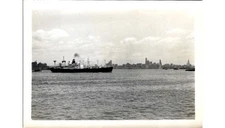 1950s Cargo Ship Photograph City Skyline Maritime Americana Nautical Scene