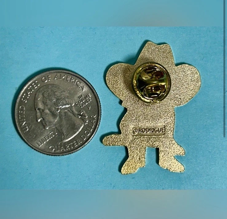 Prendedor de solapa firmado por George Rodrigue Blue Dog -Texas Ranger -Pin oficial con licencia Foto 2 de 3