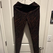 Women s Black Brown Animal Print Pants Elastic Waist with Pockets Regular S-M
