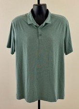 LULULEMON EVOLUTION Mens XL Green White Striped Short Sleeve Stretch Polo Shirt