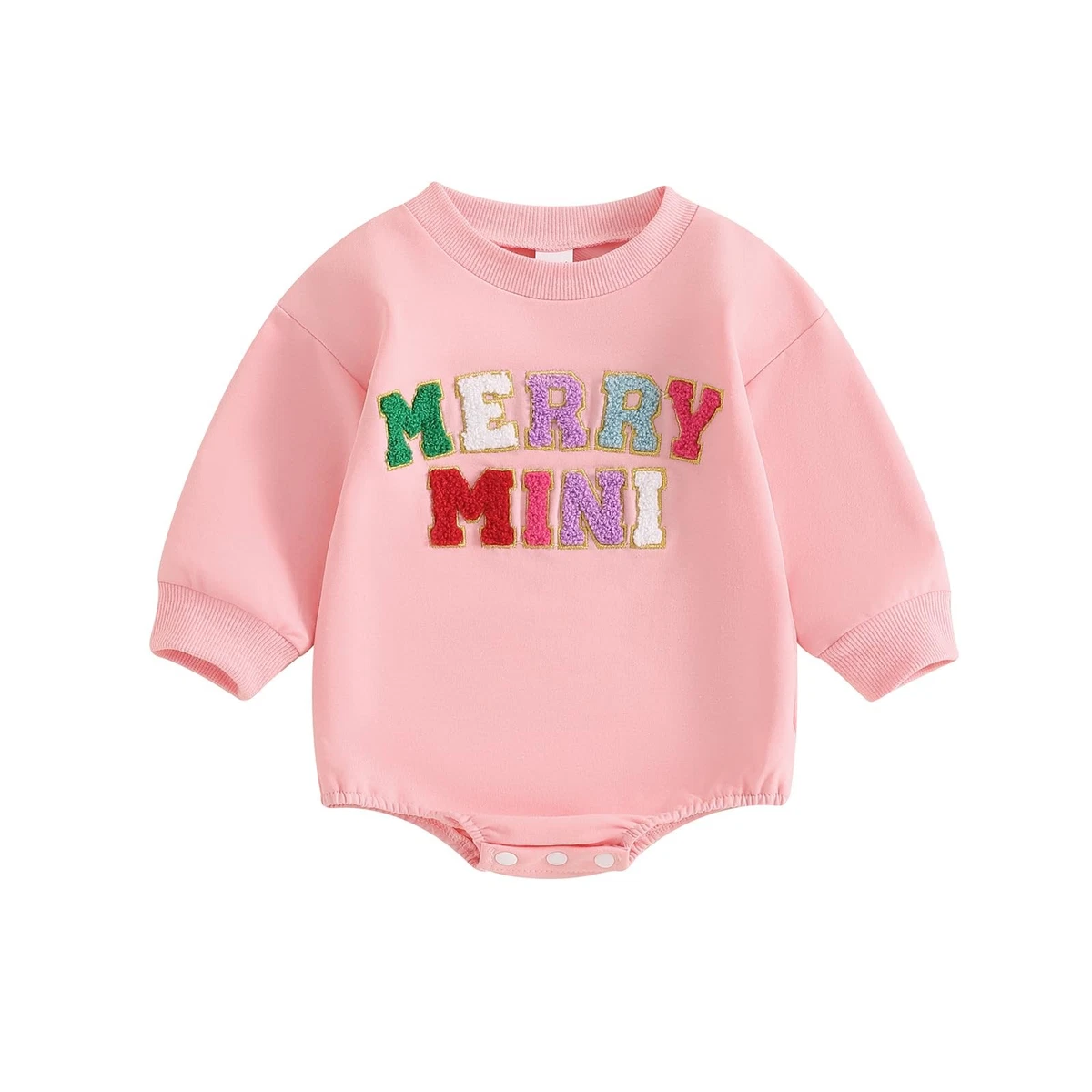 Baby Girl Christmas Bodysuit Long Sleeve Embroidery – Pink 12-18 Months