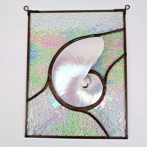 Nautilus Shell Seashell Stained Glass Iridescent Suncatcher Copper Nautical 11x8