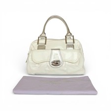 Paul Smith Patent Leather Mini Boston Bag Handbag White Silver