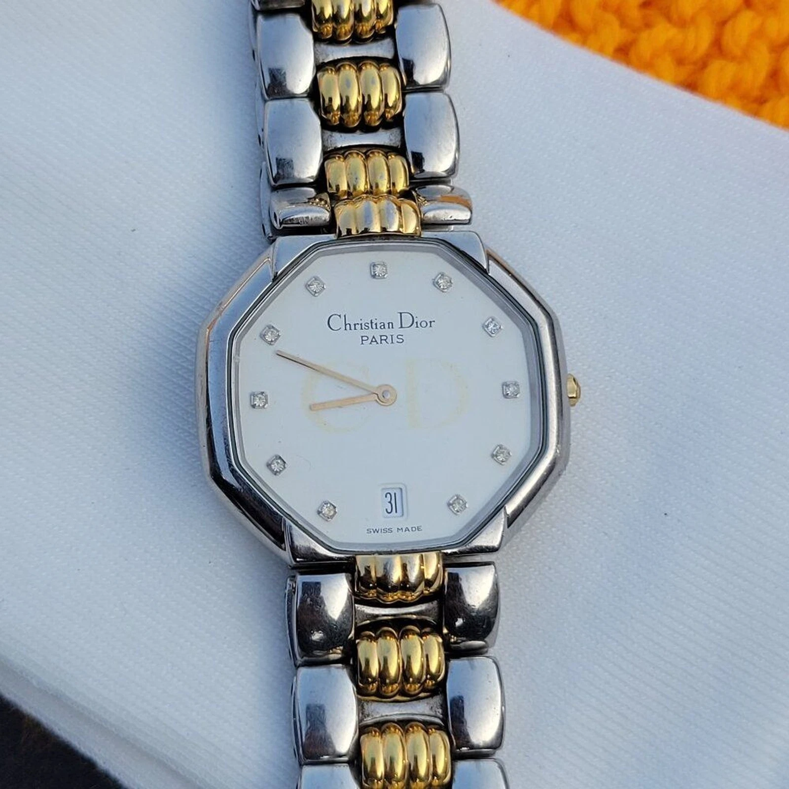 Montre vintage Christian Dior Depose 32 mm D45 204 unisexe octogonale deux tons diamant